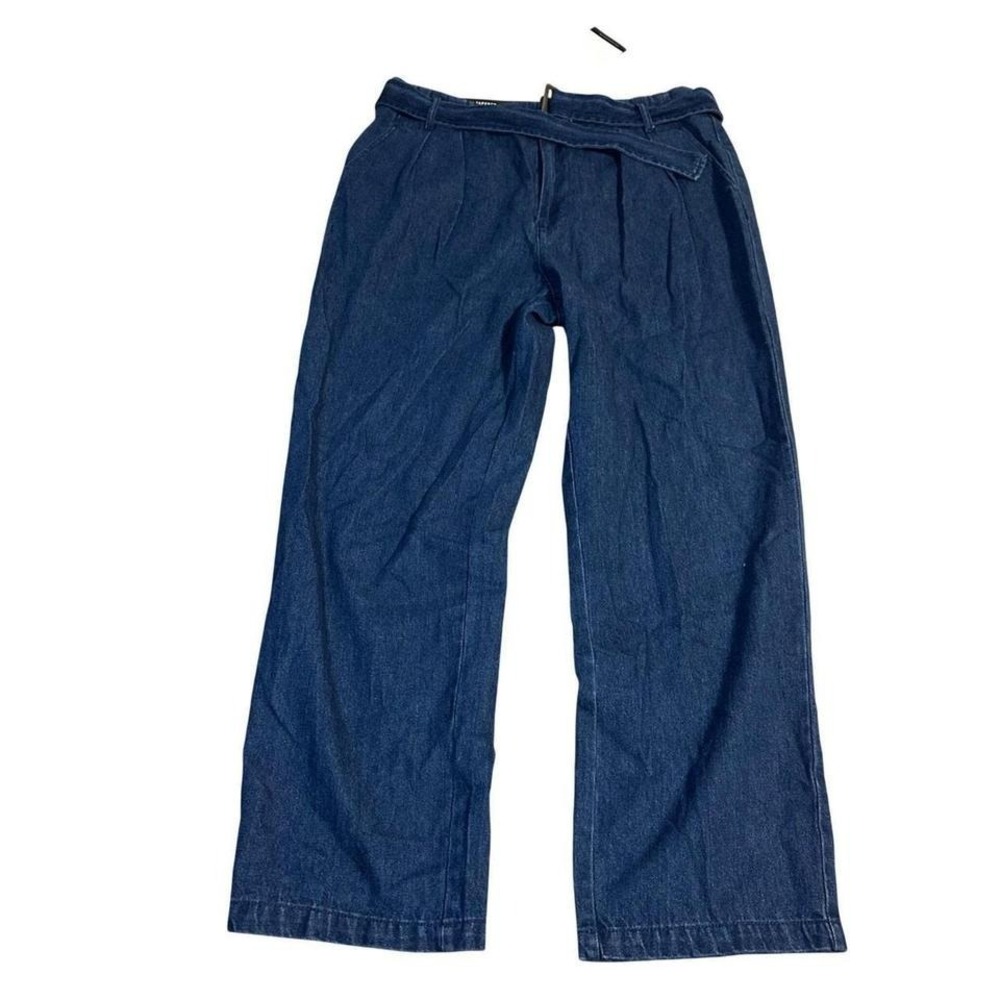 WHO WHAT WEAR Women's Size 12 Dark Wash Tapered Denim Trousers Belted